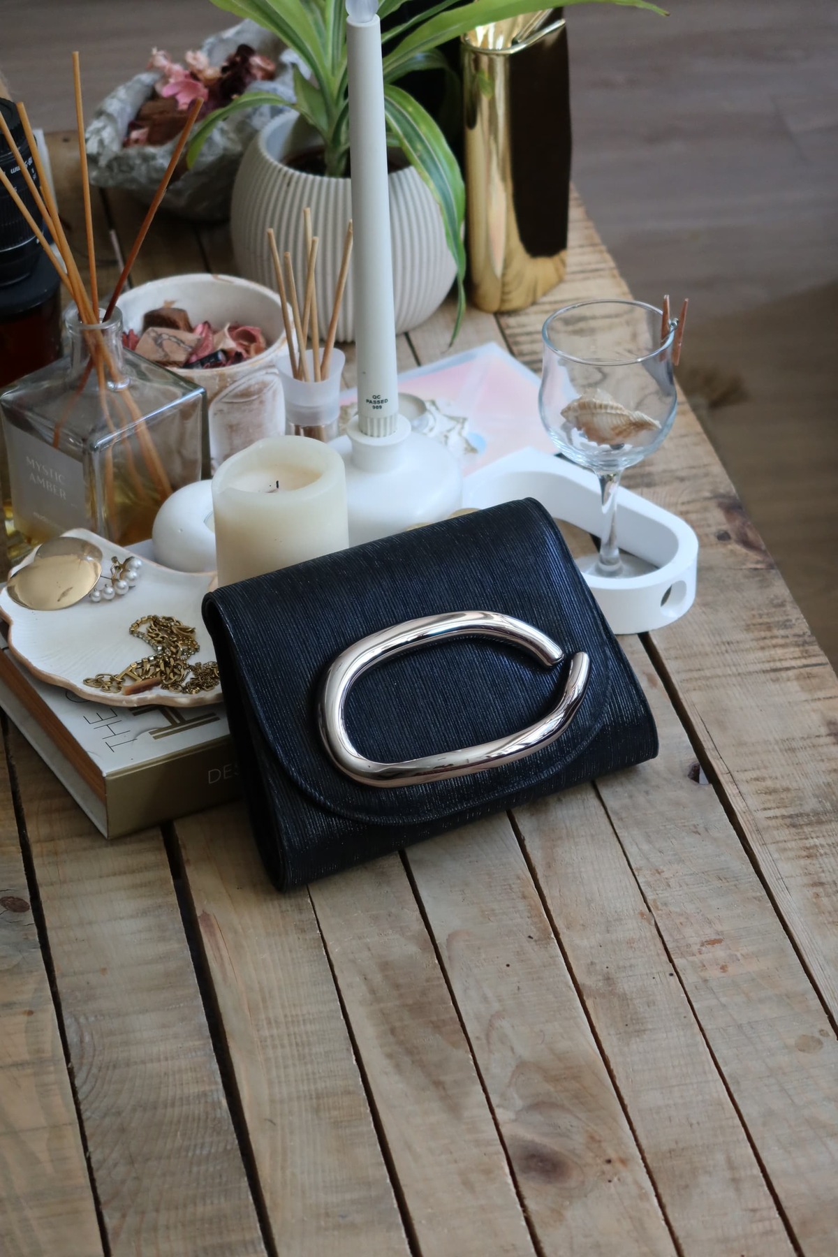 Women's Black Glitter Holding Accessory Chain Evening Dress Hand Shoulder Bag