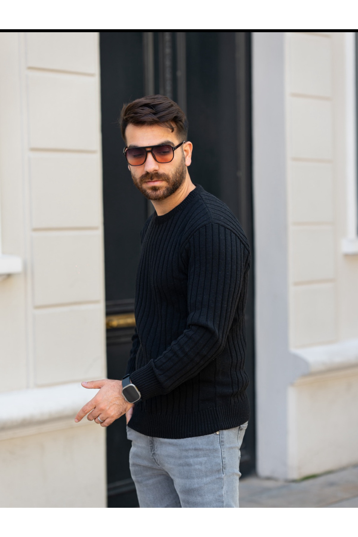 Bisiklet Yaka Triko T-shirt Kazak — مشکی INF-3435 — تصویر 2 از 4