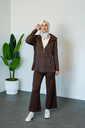 Shenay Spor İkili Takım Tesettür Kombin Spor Şık Kapüşonlu Çizgi Detaylı Yeni...