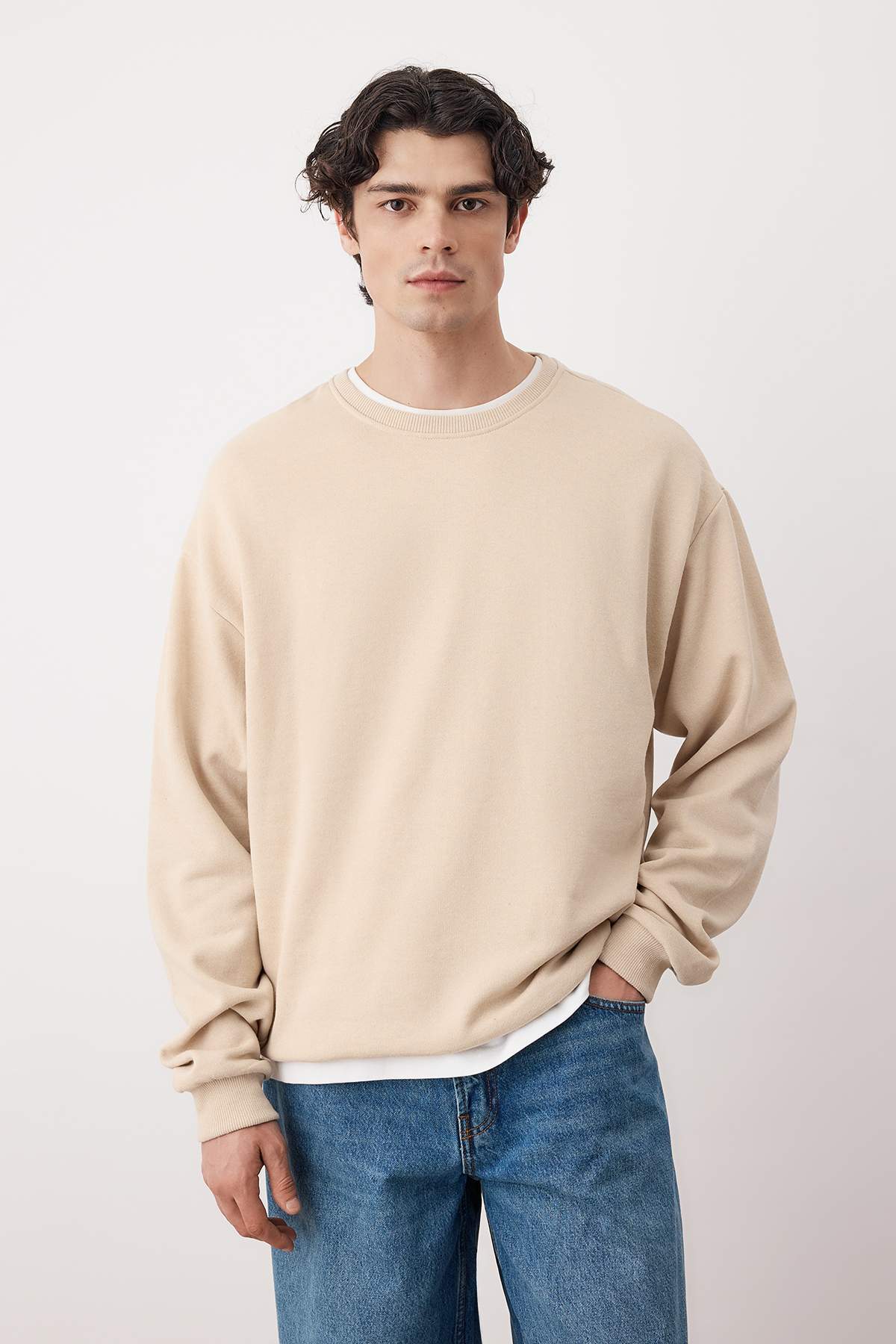 Trendyolmilla  Lacivert-Taş 2'li Paket Oversize/Geniş Kesim İçi Polar/Sıcak Tutan Sweatshirt TMNAW24SW00001 - Görsel 2