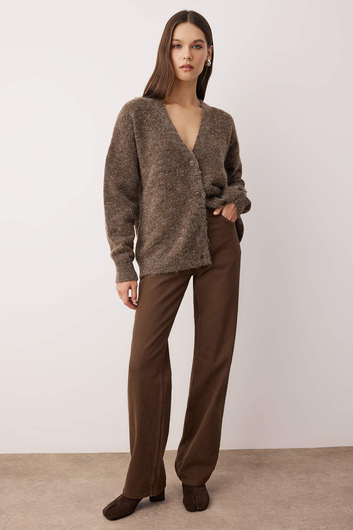 Trendyolmilla  Wardrobe Essentials Vizon Alpaca Karışımlı Basic Triko Hırka TWOAW26HI00265 - Görsel 2