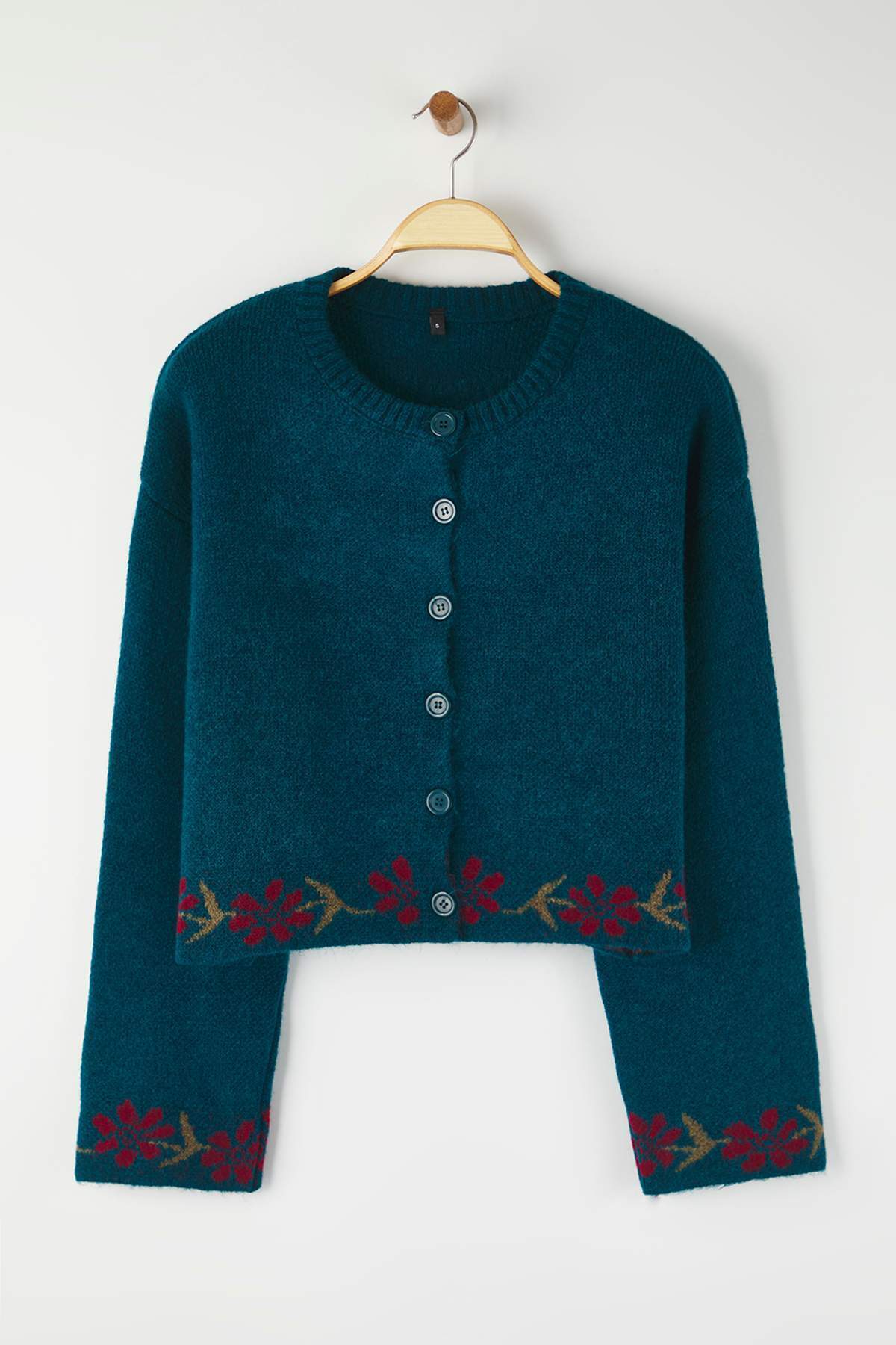 Trendyolmilla  Teen Petrol Yumuşak Dokulu Çiçek Desenli Triko Hırka TWOAW26HI00152 - Görsel 5