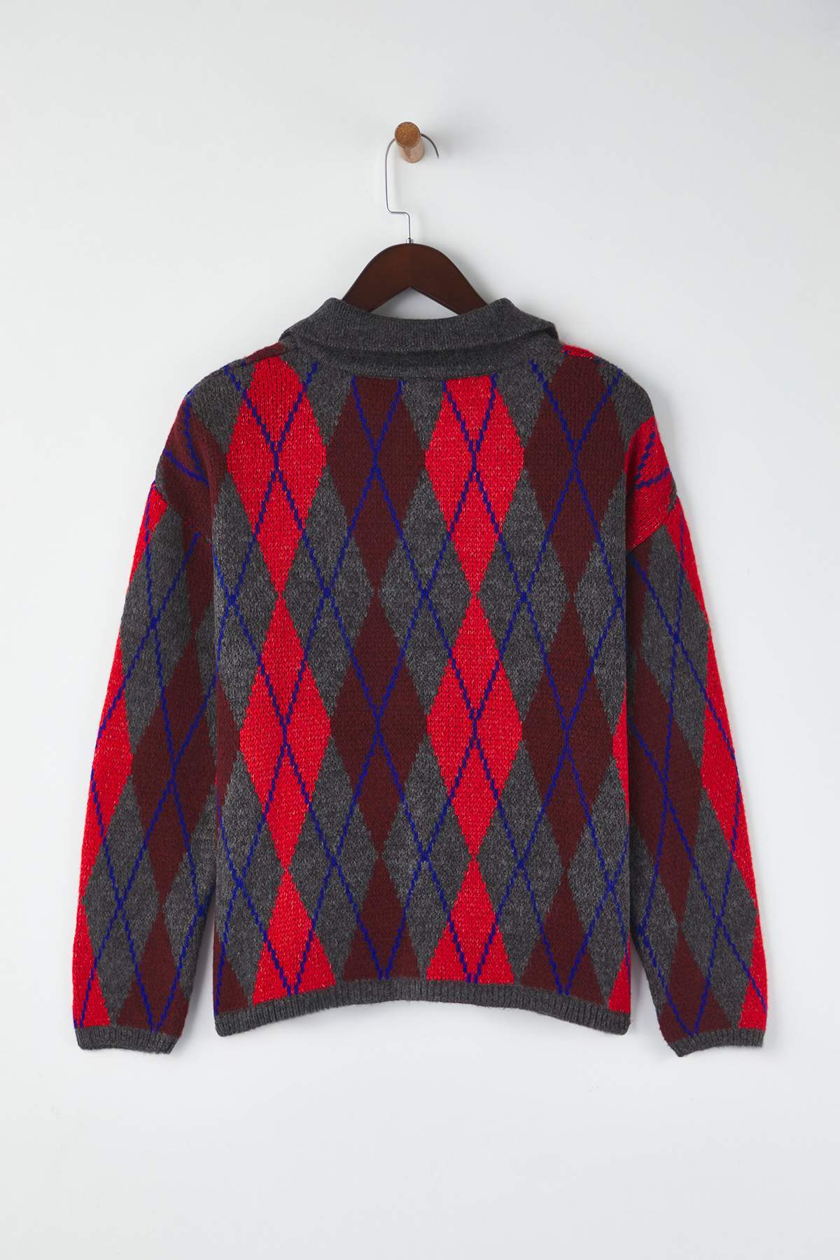 Trendyolmilla  Antrasit Baklava/Ekose Desenli Polo Yaka Triko Kazak TWOAW26KZ00231 - Görsel 7