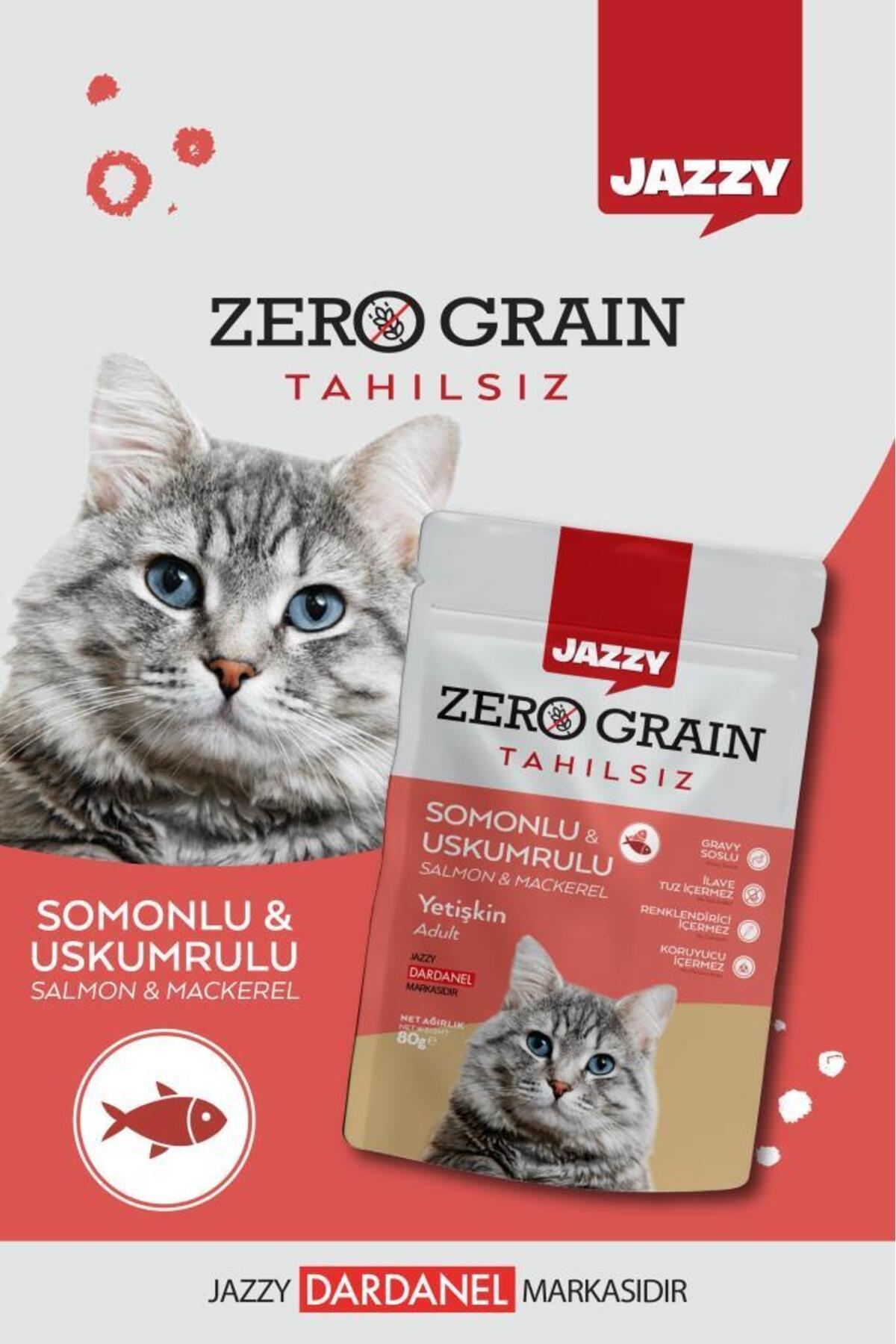 Jazyy Zero Grain Kedi Maması Uskumru&Somon Poşet 80 gr