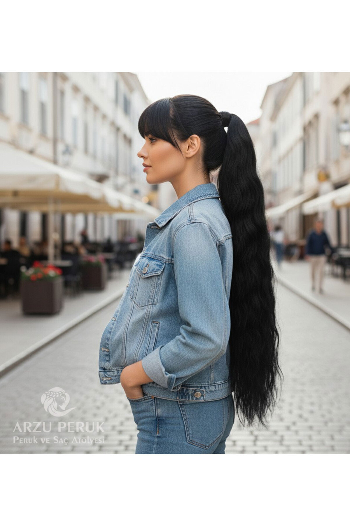 arzuperuk peruk ve saç atölyesi Lastik Tokalı At Kuyruğu Su Dalgalı - Siyah