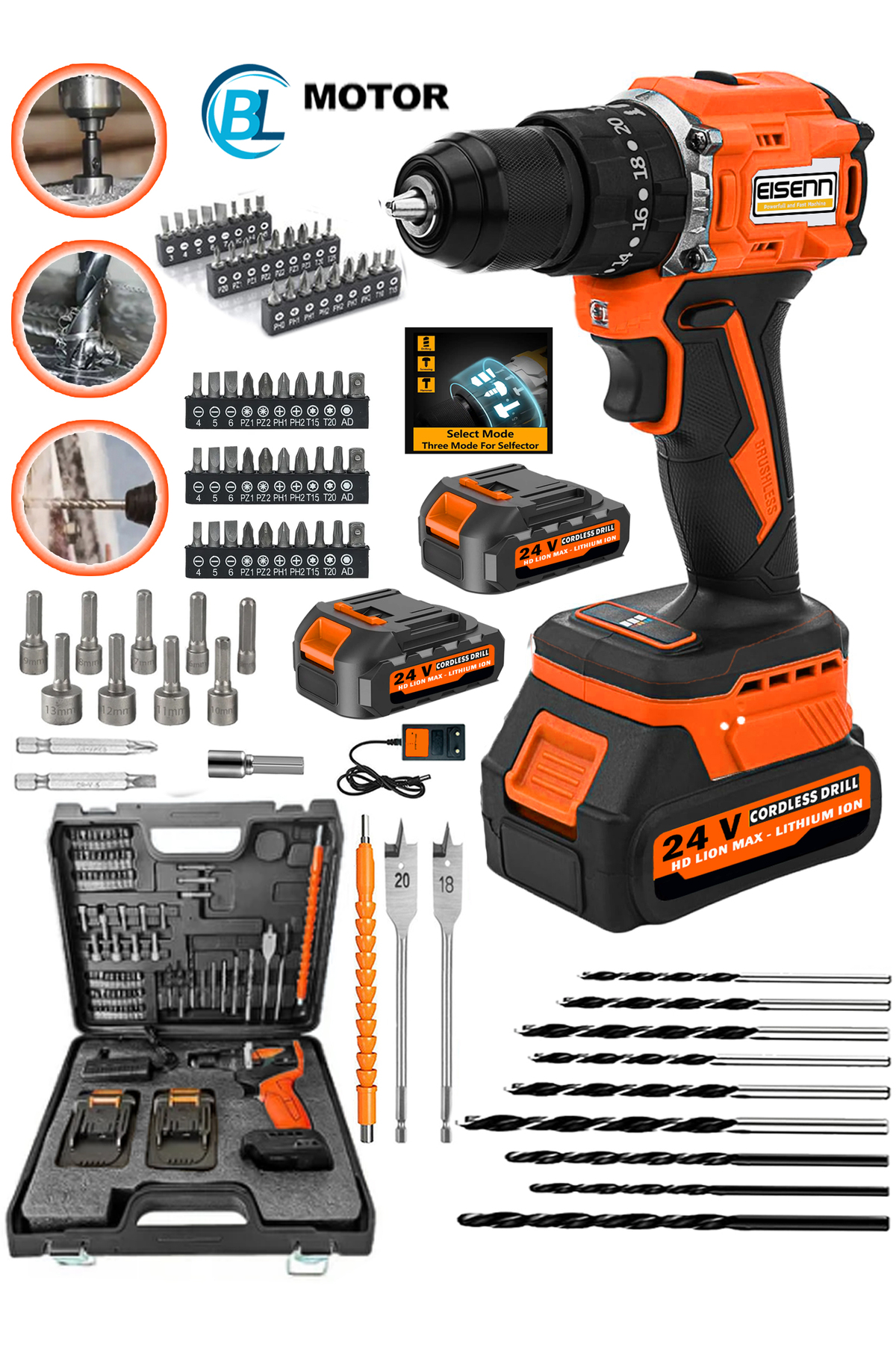 Eisenn German E-013 Orange Drive Darbeli 21 V 4 Ah Fırçasız Motor