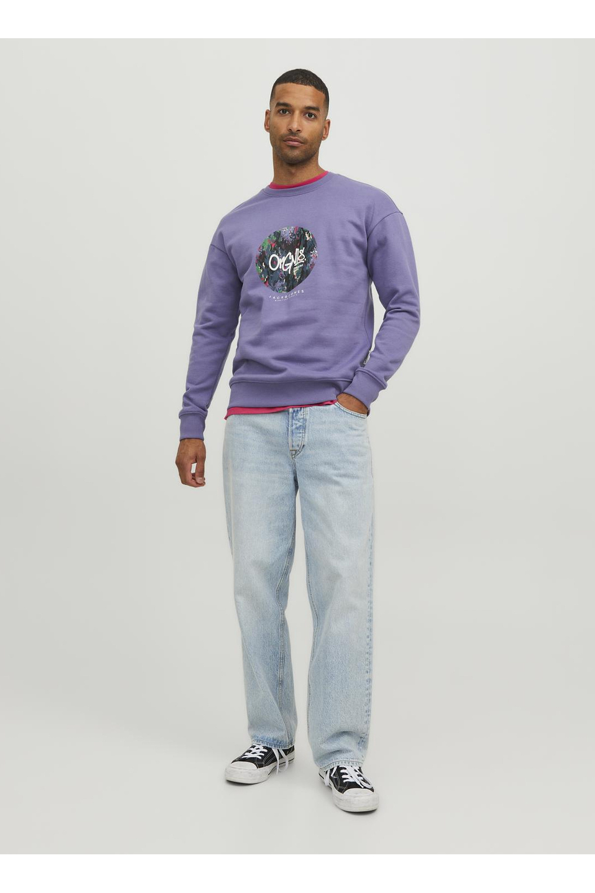 جک اند جونز سویشرت مردانه یقه بنفش JORSILVERLAKE SWEAT CREW NECK LN