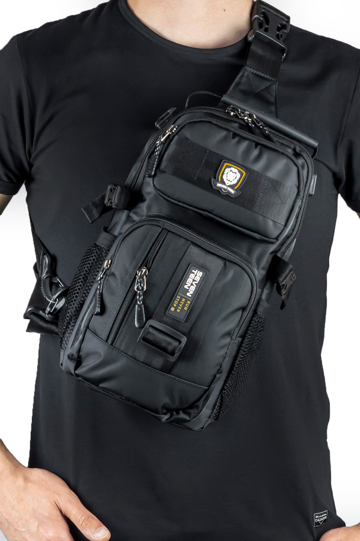 İMAKS  Çokgözlü İmperteks Kumaş Günlük Sırt Çapraz Göğüs El ve Omuz Çantası Unisex Siyah Sarı Body Bag 912 - Görsel 2