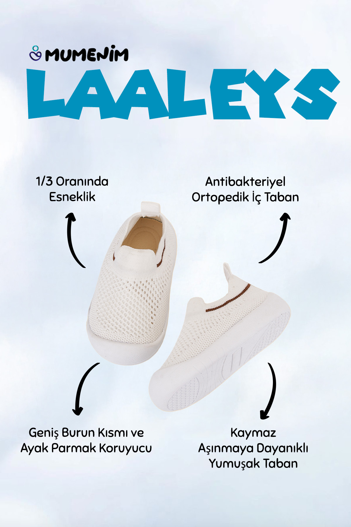 Mumenim Laaleys Unisex Bebek&çocuk Kaymaz Ortopedik Taban Mavi Ilk Adım Ayakkabısı Spor Sneaker fotoğrafı 2 (önizleme)
