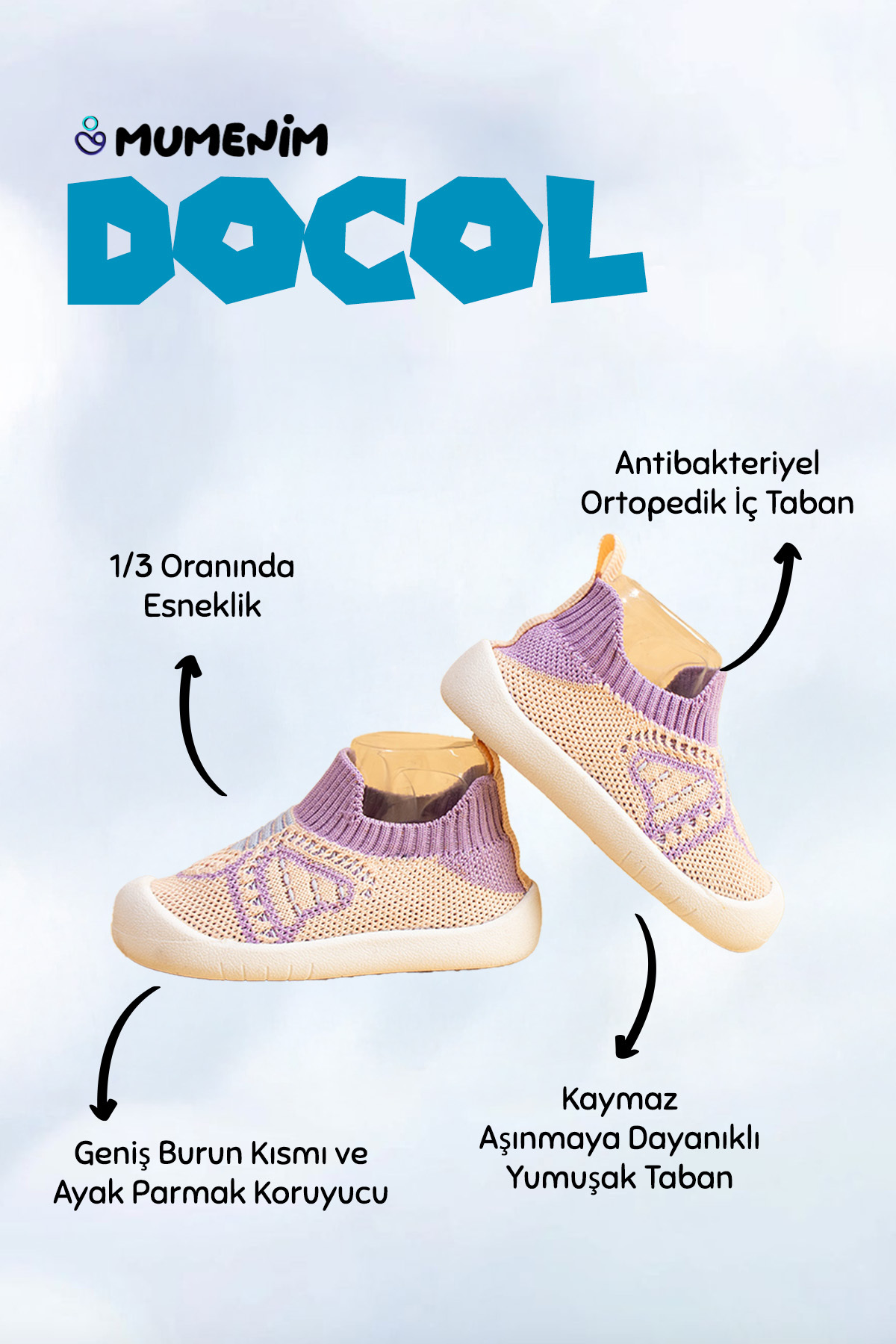 Mumenim Docol Kız Çocuk Bebek Esnek, Rahat Ortopedik Taban Pembe Mor Günlük Ilk Adım Spor Ayakkabı Sneaker fotoğrafı 2 (önizleme)