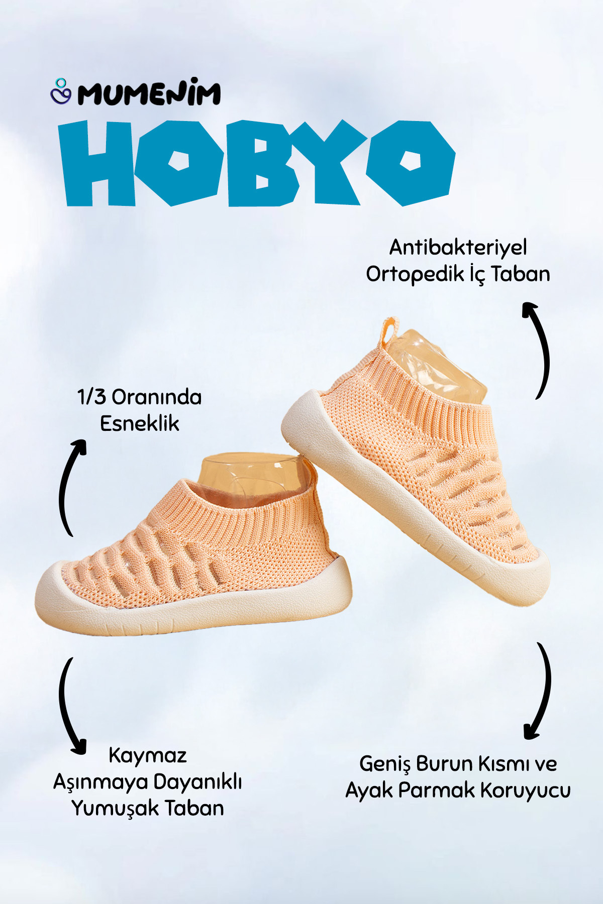 Mumenim Hobyo Kız Çocuk&bebek Esnek, Kaymaz Ortopedik Taban Pembe Ilk Adım Ayakkabısı fotoğrafı 2 (önizleme)