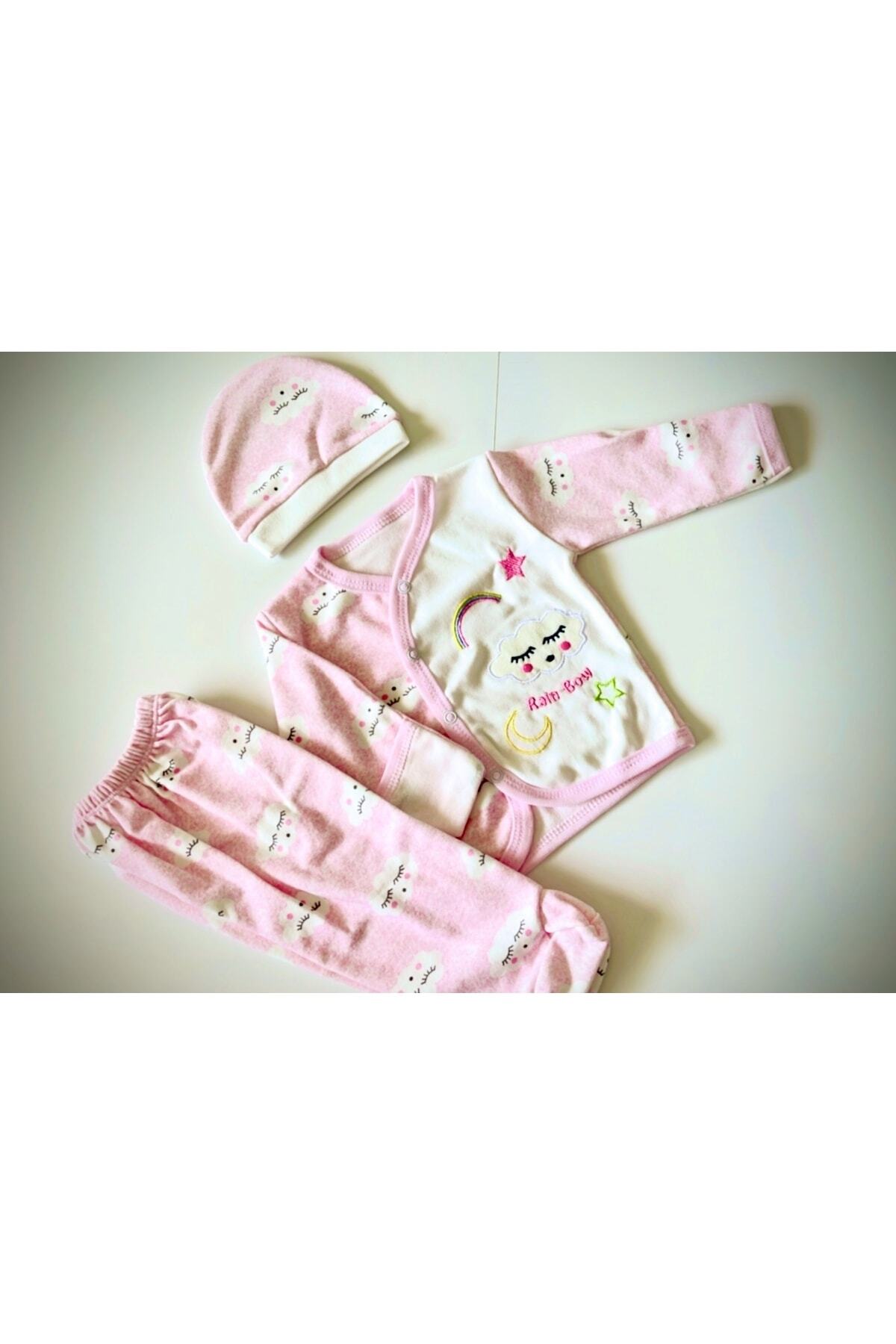 anne dokunuşu gibi KUZUM BEBE Pembe Bulutlu Yenidoğan 3’lü Hastane Çıkışı Pamuk Takım... fotoğrafı 6 (önizleme)