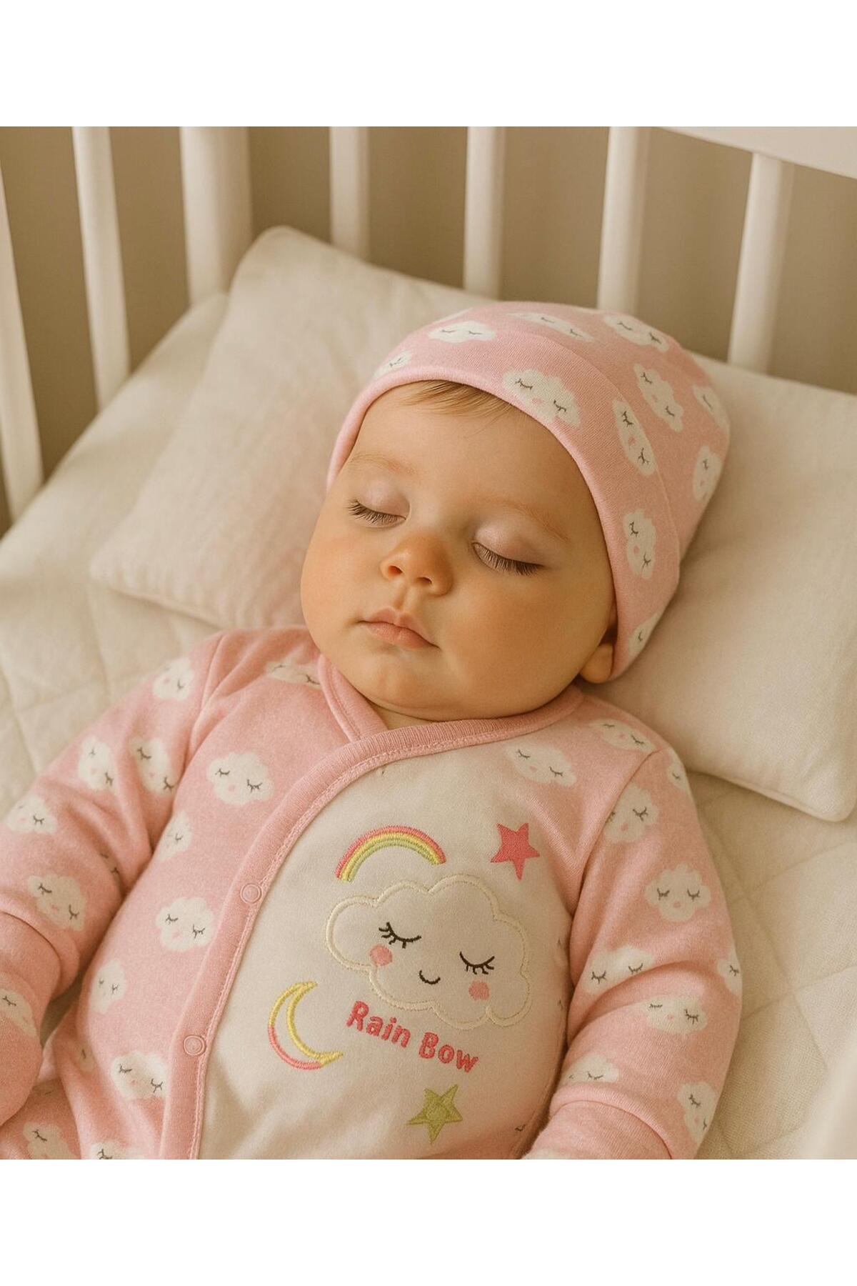 anne dokunuşu gibi KUZUM BEBE Pembe Bulutlu Yenidoğan 3’lü Hastane Çıkışı Pamuk Takım... fotoğrafı 4 (önizleme)