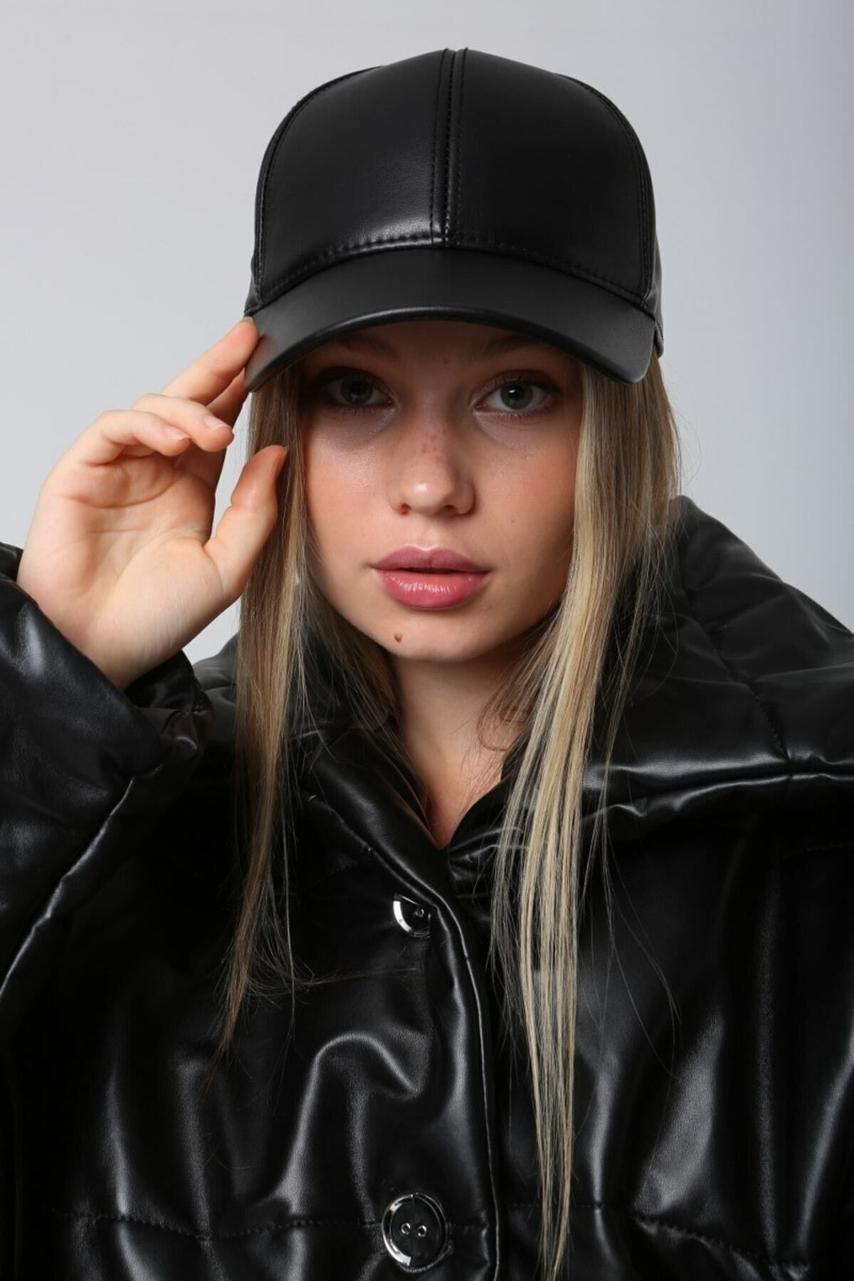 Luminos Butik  Klasik Siyah Renkli Düz Siperlikli Deri Baseball Şapka - Sade Şık Tasarım Spk1104 - Görsel 6