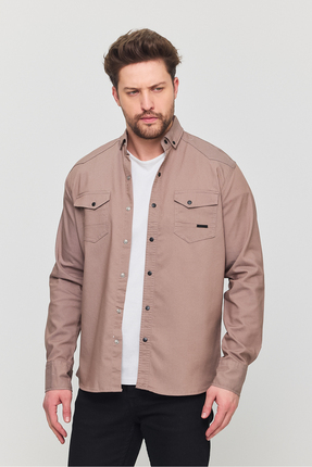 YXC Trend Maker Erkek Gömlek Slim Fit Erkek Vizon Kot Gömlek
