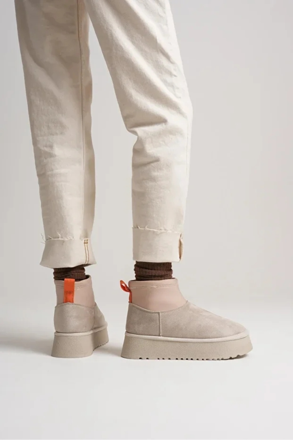 Ayakkabı Delisiyim Dámské boty béžové semišové strečové – vnitřní vlna, silná podrážka, hřejivé, Heribo