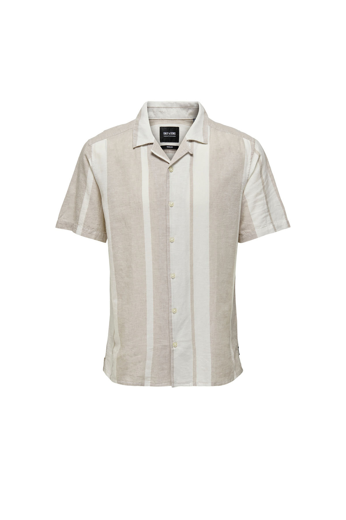 پیراهن مردانه راه راه خاکی روشن معمولی، ONSCAIDEN SS STRIPE LINEN RESORT SH آنلی اند سانز پیراهن Only & Sons