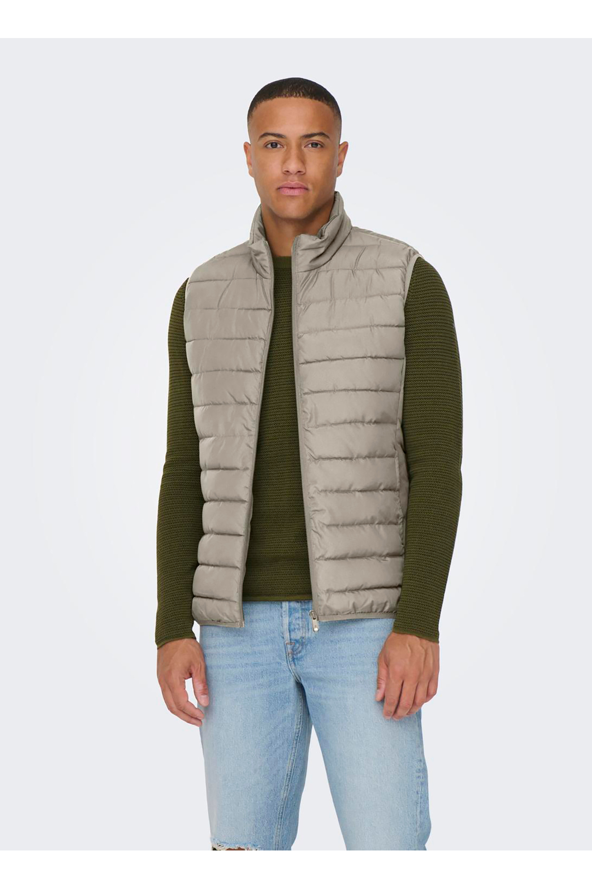Only & Sons Açık Kahve Erkek Yelek ONSBRON QUILT VEST OTW VD görsel 2