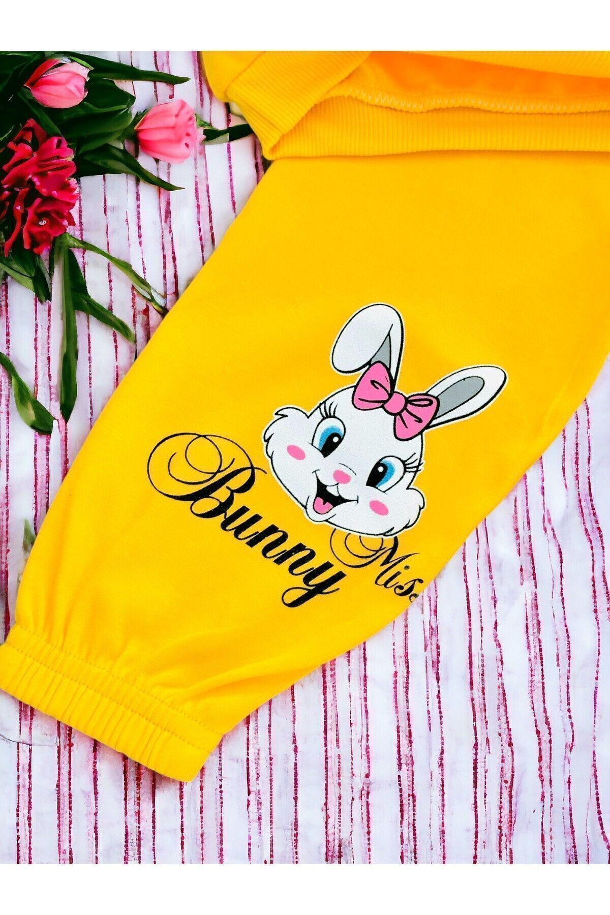 Ege Bebek Kız Bebek Mevsimlik Uzun Kollu Sevimli Tavşan Baskılı Sweathirt Alt Üst Takım fotoğrafı 2 (önizleme)