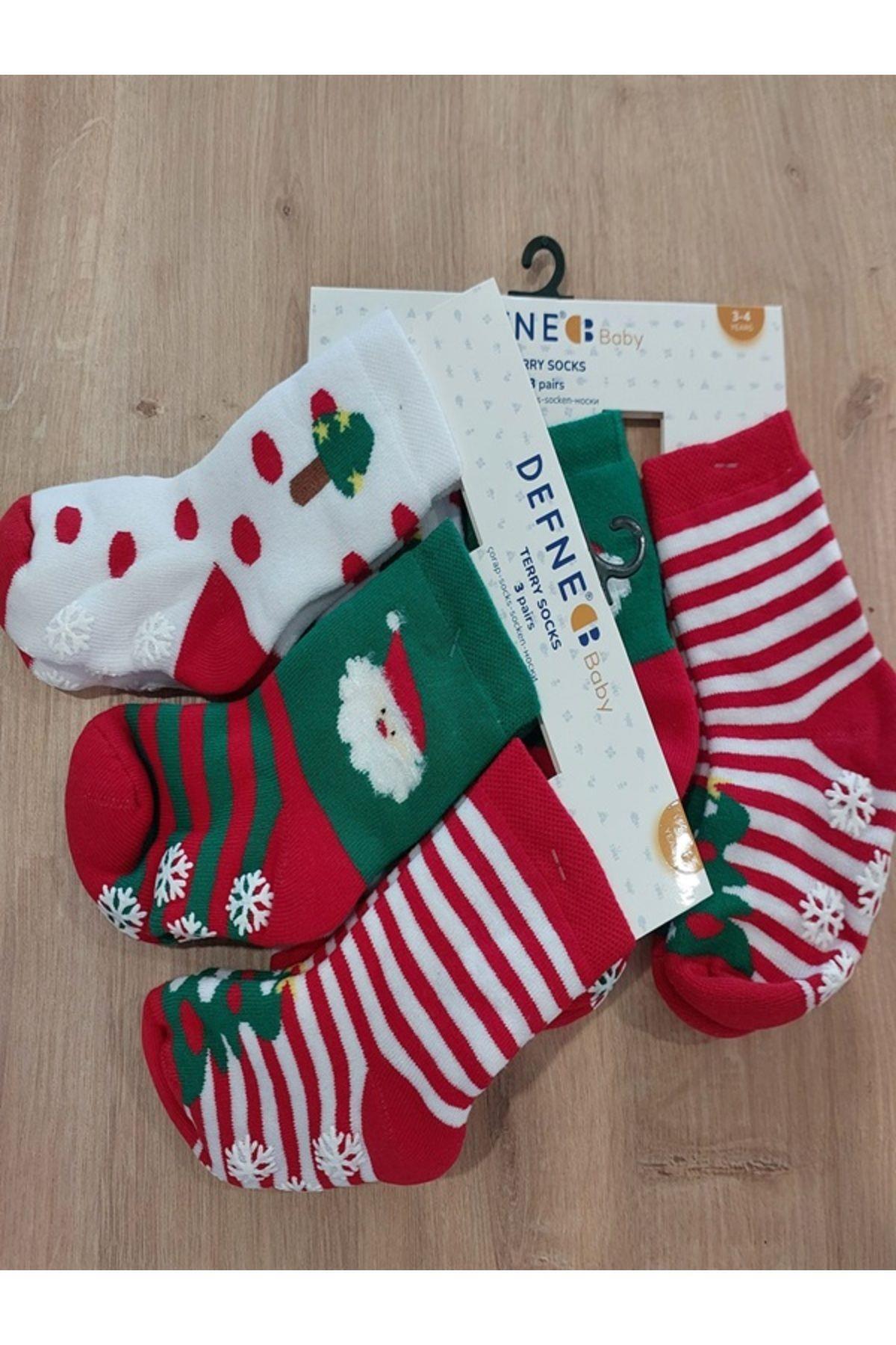 Defne Baby 3 Çift Havlu Pamuklu Kışlık Yılbaşı Desenli Unisex Çocuk Ve Bebek Soket Çorap fotoğrafı 5 (önizleme)