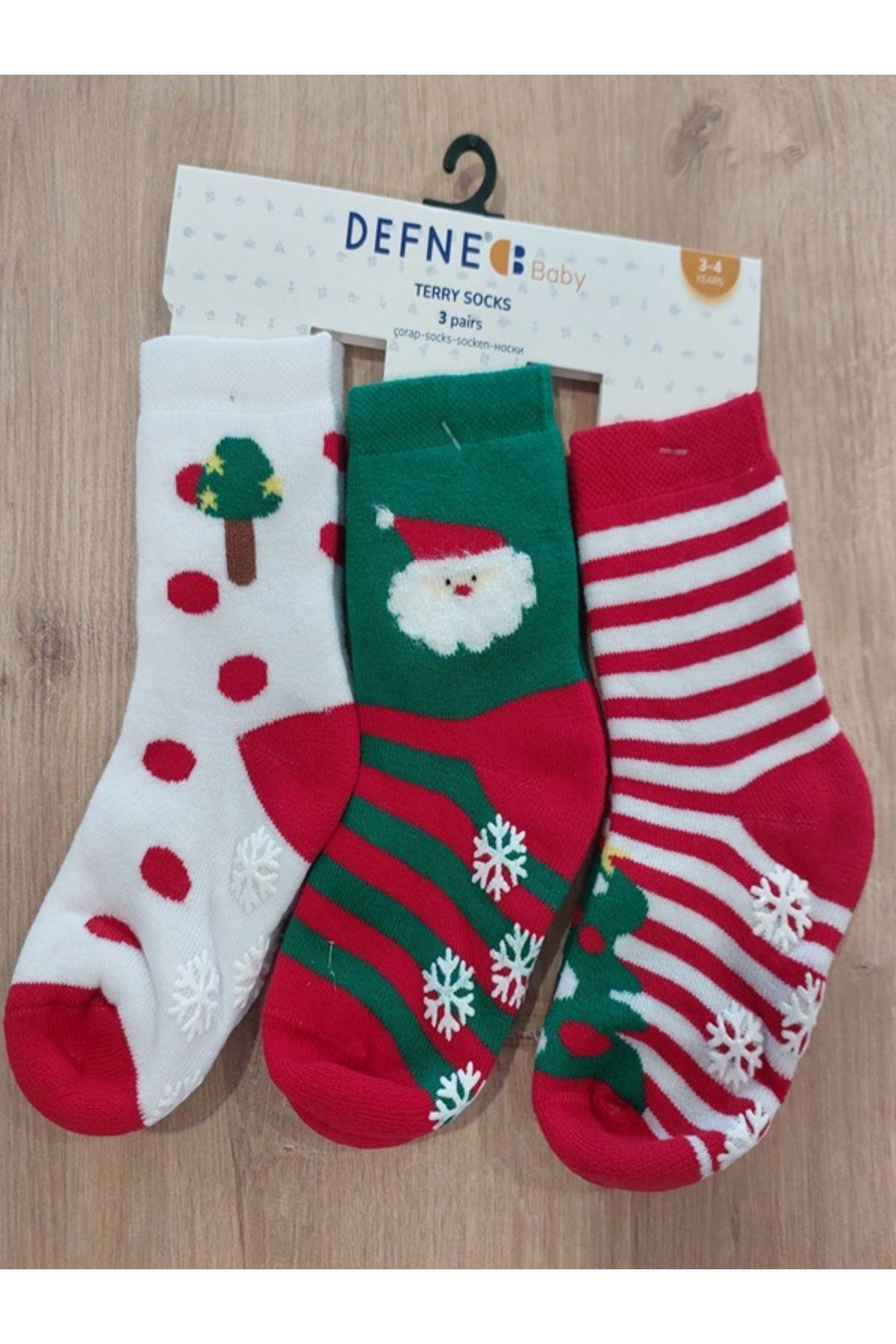 Defne Baby 3 Çift Havlu Pamuklu Kışlık Yılbaşı Desenli Unisex Çocuk Ve Bebek Soket Çorap fotoğrafı 6 (önizleme)