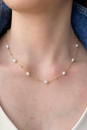 Birinci1926 925 Ayar Gümüş Kadın Dorika Toplu Zincir Doğal Inci Kolye