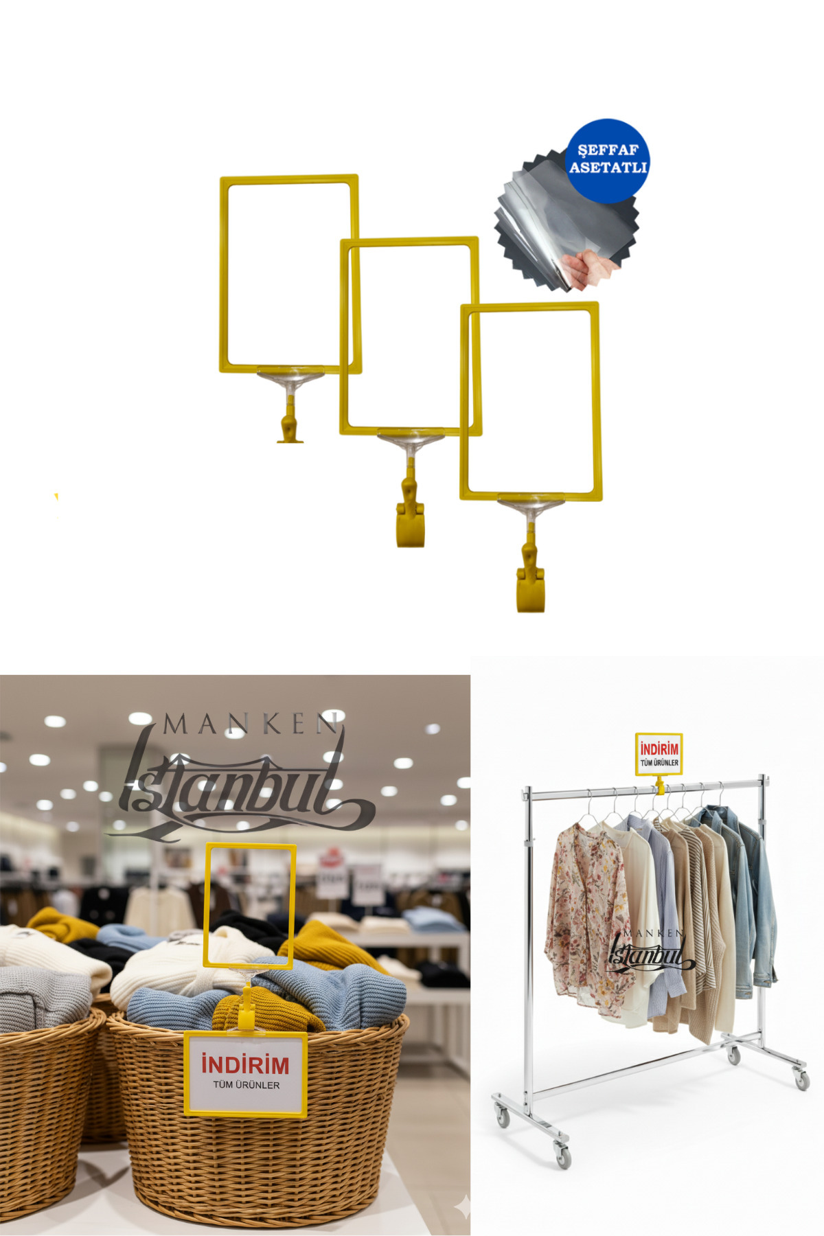 Manken İstanbul 5 Adet Sarı A6 Mandallı Fiyat Etiketi Sepet Etiketi Çerçeveli Fiyat Etiketi Eşek Askılık Etiketi