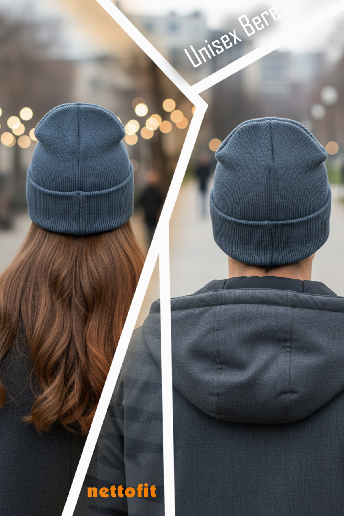 nettofit Unisex Kışlık Deri Etiket Detaylı Indigo Yün Bere görsel 3