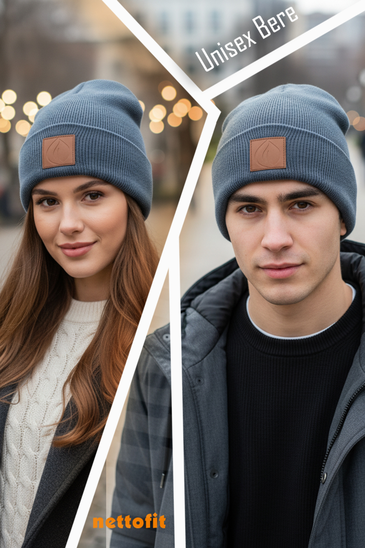 nettofit Unisex Kışlık Deri Etiket Detaylı Indigo Yün Bere görsel 2