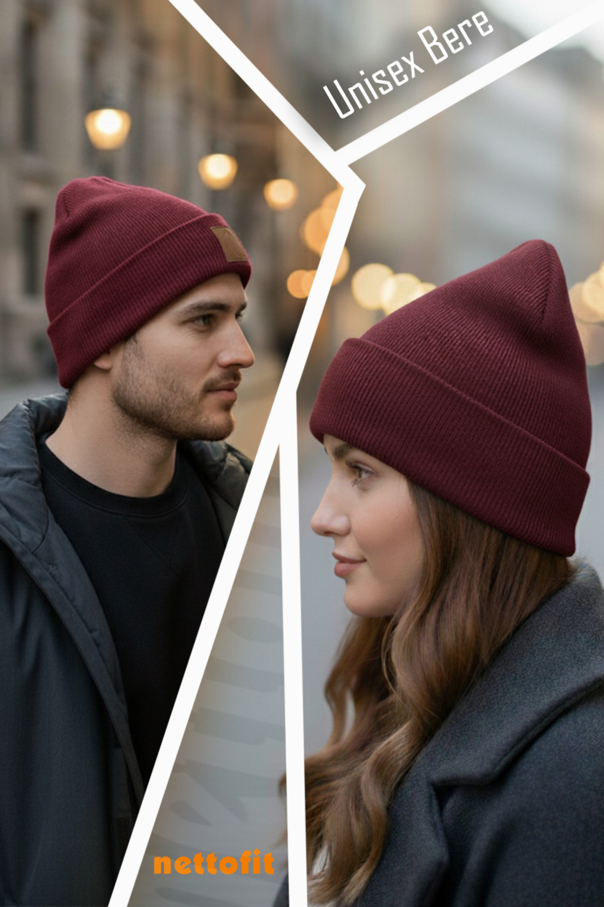 nettofit Unisex Kışlık Deri Etiket Detaylı Bordo Yün Bere görsel 4