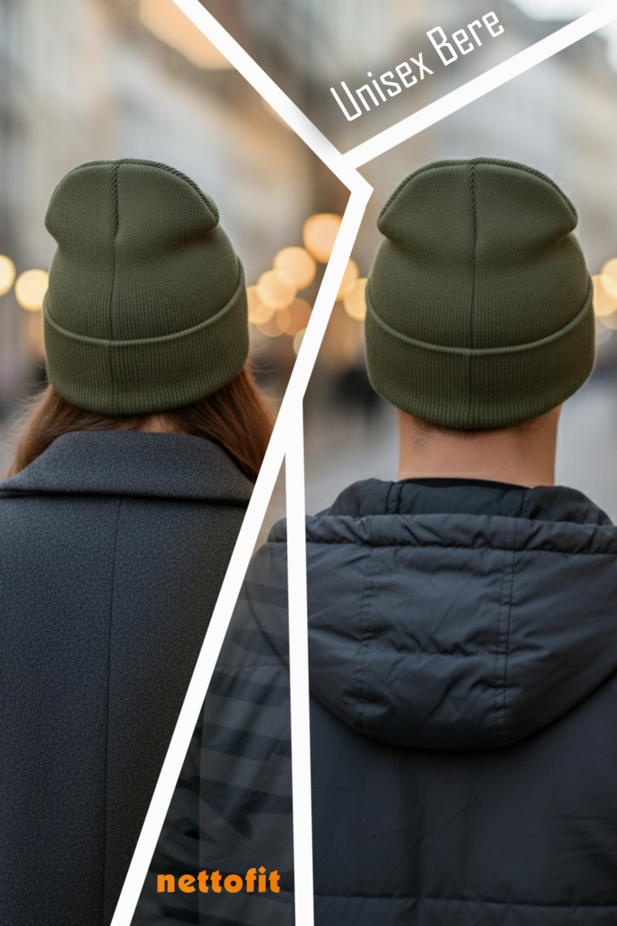 nettofit  Unisex Kışlık Deri Etiket Detaylı Haki Yün Bere - Görsel 3