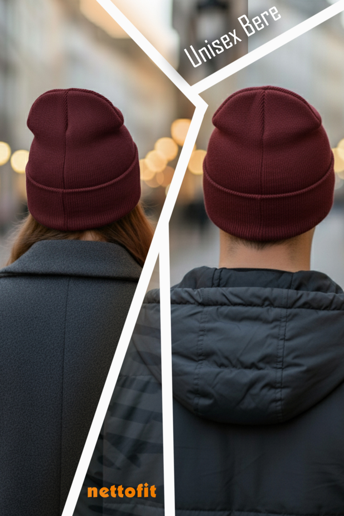 nettofit Unisex Kışlık Deri Etiket Detaylı Bordo Yün Bere görsel 3