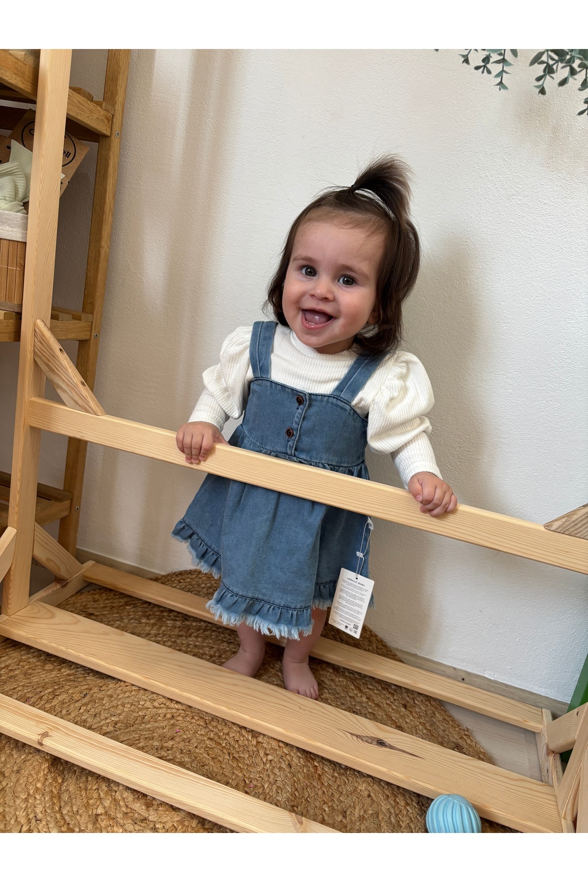 urzalobaby Püsküllü kot jile elbise %100 pamuklu fotoğrafı 2 (önizleme)