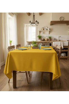 PİKKO HOME Hardal Sarı Kadife Dokulu Dertsiz Masa Örtüsü(KD)