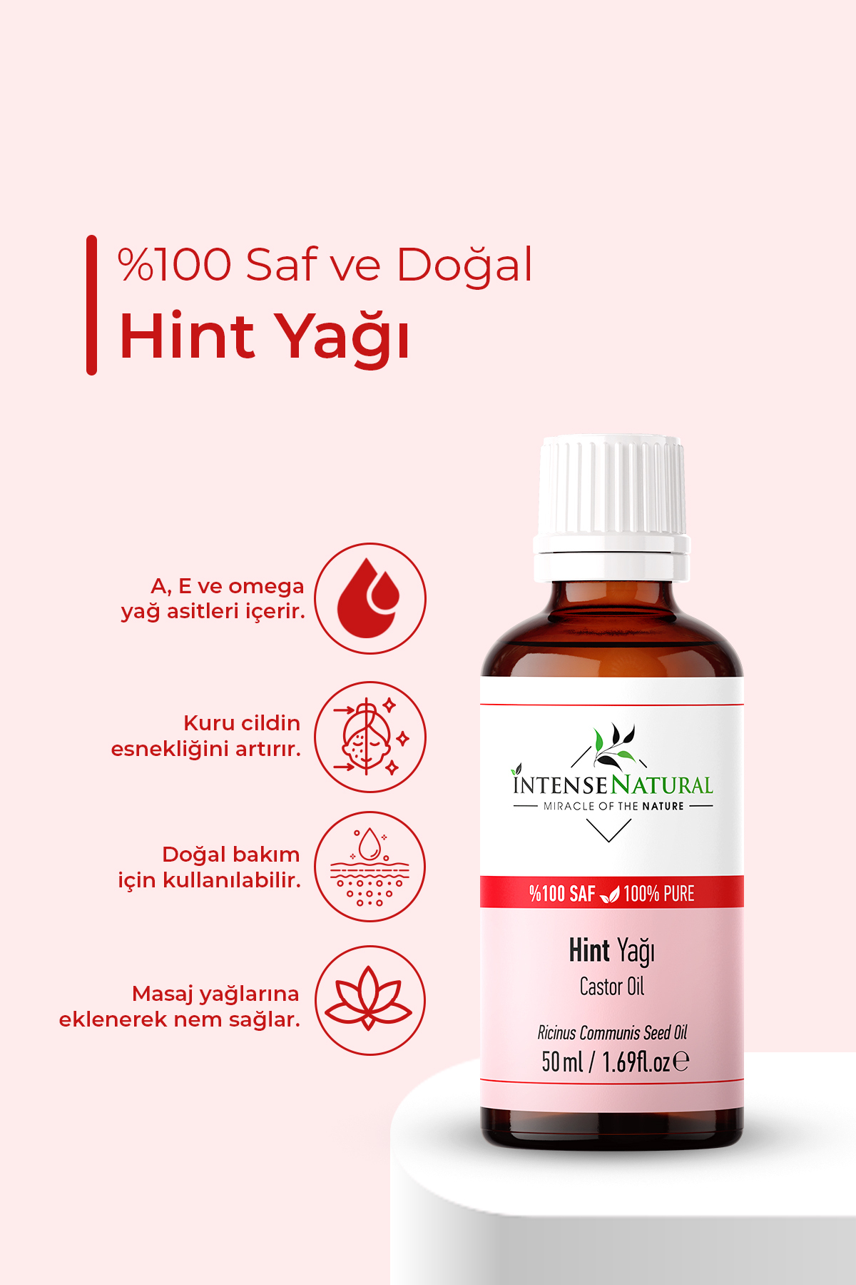 Hint Yağı Soğuk Sıkım 50 ml %100 Saf Ve Doğal Castor Oil — NTR-1002 — تصویر 4 از 8