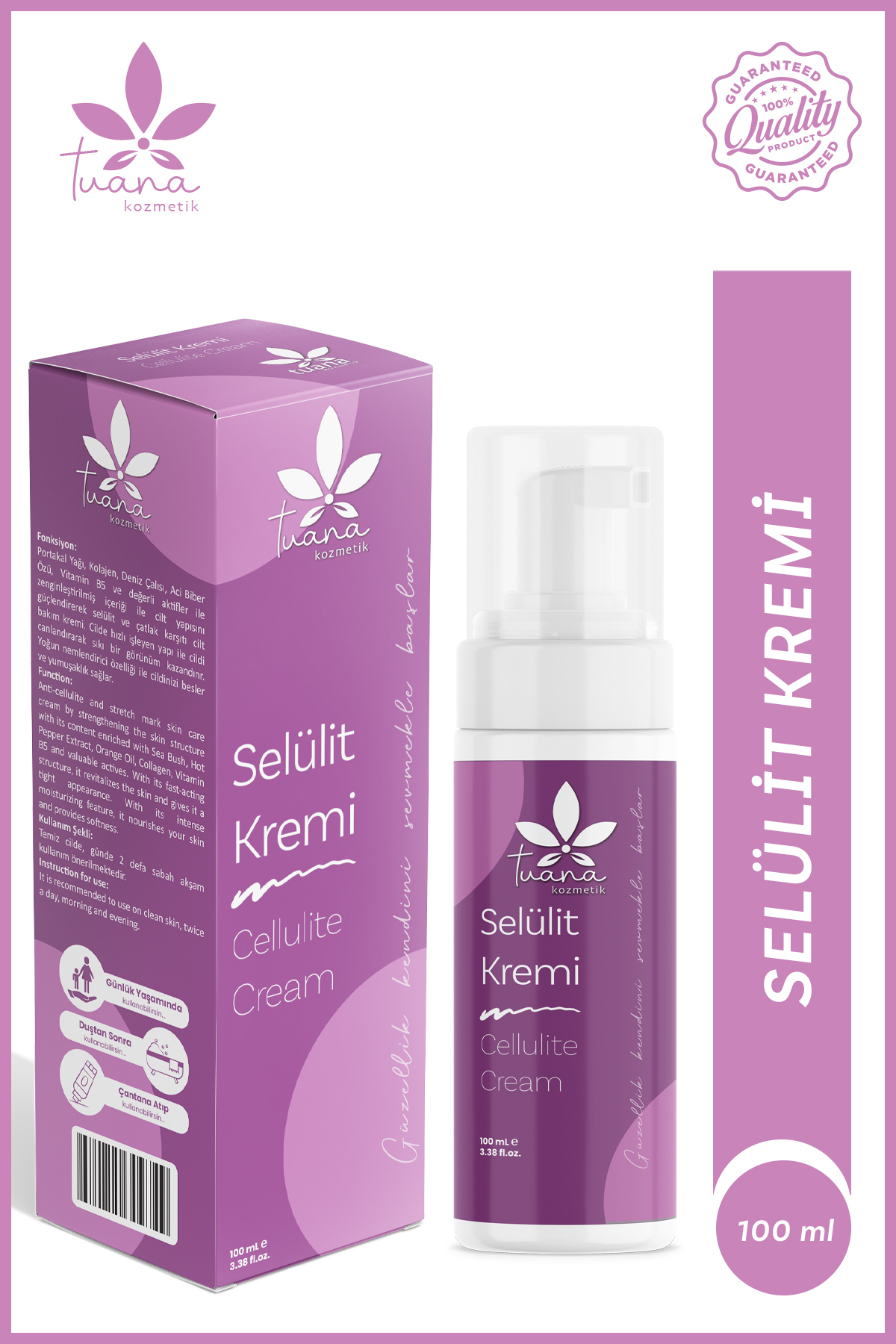 Sıkılaştırıcı, Selülit Ve Çatlak Önleyici Vücut Şekillendirici Krem 100 ml — SELÜLİT TUANA — تصویر 3 از 9