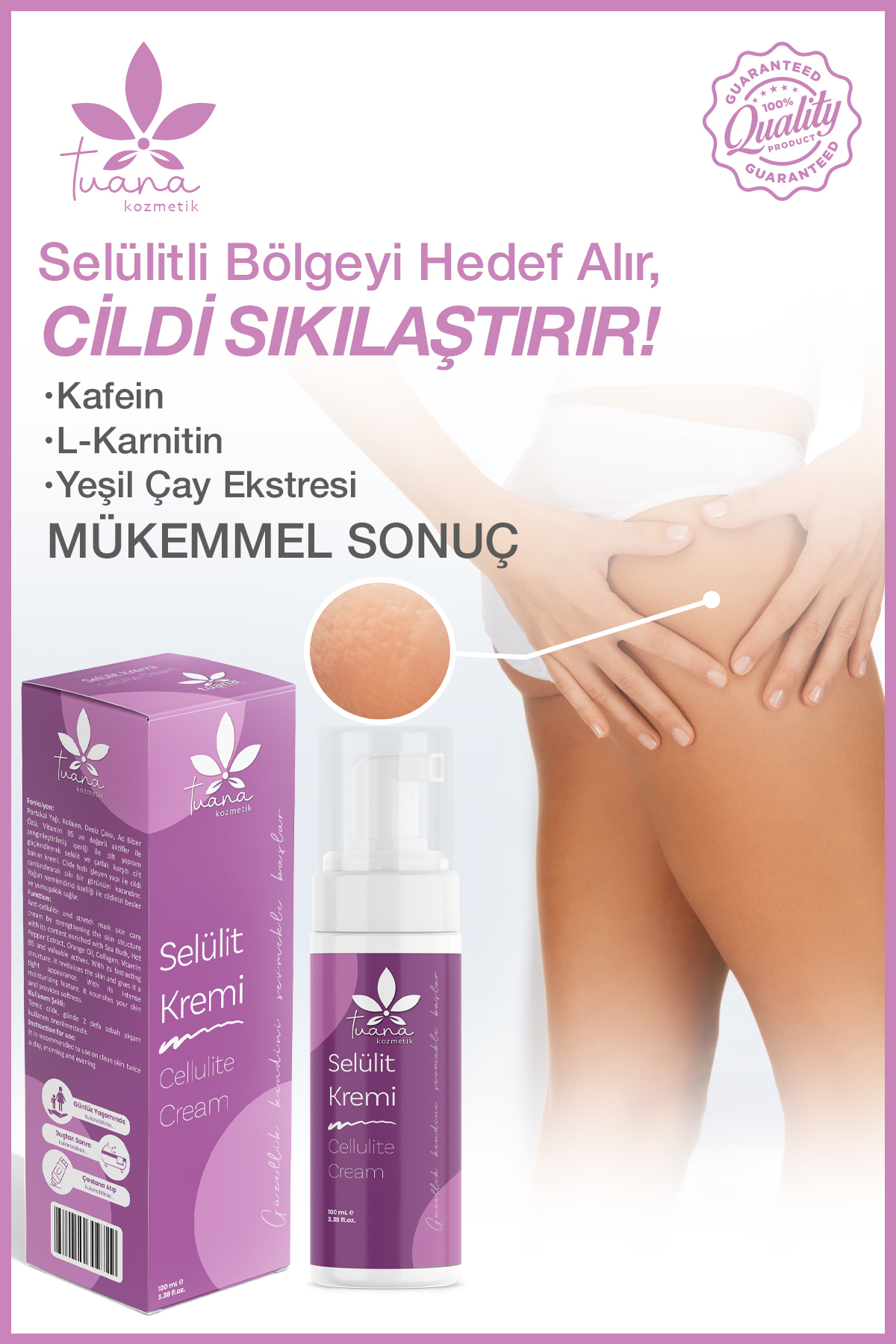 Sıkılaştırıcı, Selülit Ve Çatlak Önleyici Vücut Şekillendirici Krem 100 ml — SELÜLİT TUANA — تصویر 4 از 9