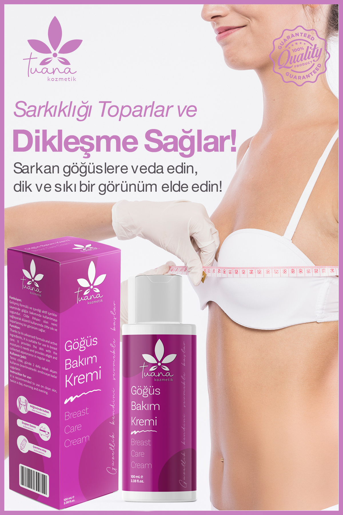 Tuana Kozmetik Göğüs Ve Kalça & Dolgun Görünüm , Sıkılaştırıcı Göğüs Bakım Kremi 100ml fotoğrafı 5 (önizleme)