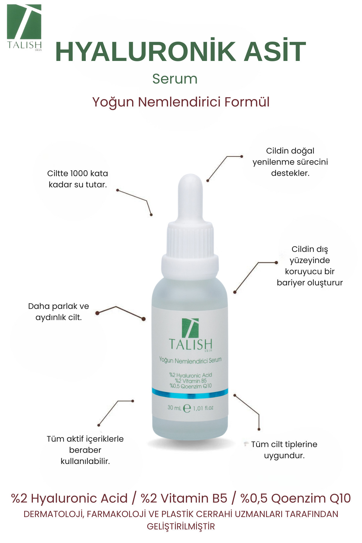 Hyaluronic Acid Serum %2 + Vitamin B5 %2 + Q10 – Yoğun Nemlendirici Serum — تصویر 3 از 7