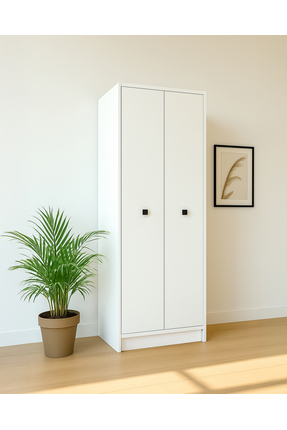 GeKa Mobilya Beyaz Fonksiyonel Portmanto – Modül 3: Askılı Çift Kapaklı Dolap