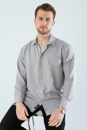 YXC Trend Maker YENİ ÜRÜNDÜR.Erkek Keten Dokulu Oversize Gri Erkek Gömlek