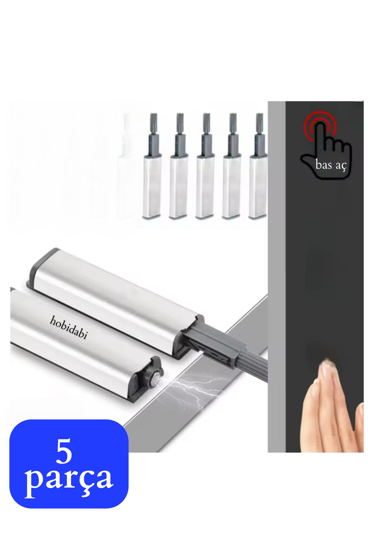 HOBİDABİ Metal Dolap Kapak Mıknatıslı Kapak Basac Kapak Itici Bas Aç 5 Adet