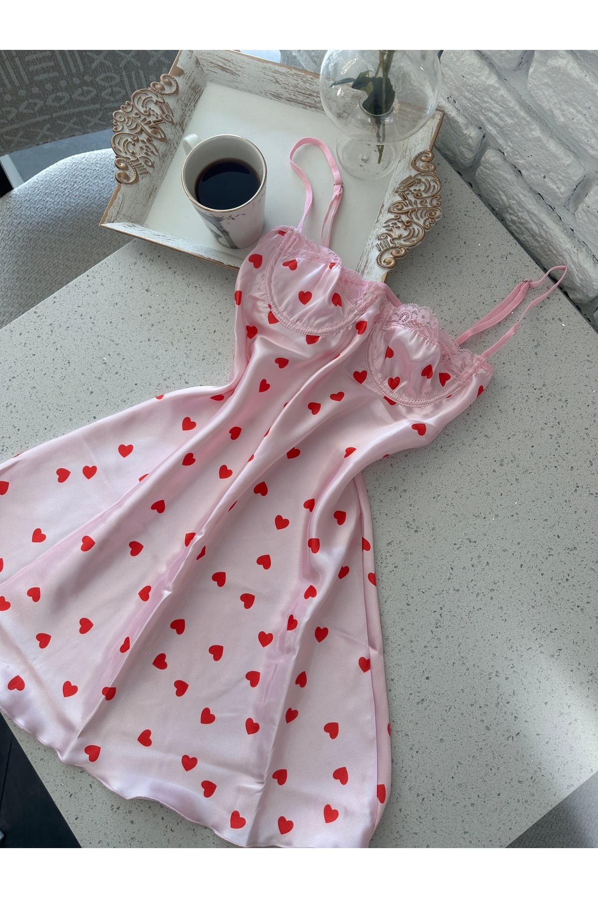 Aisha Club Kadın Göğüs Kaldıran Balenli İpek Saten Mini Gecelik Gizli Gönderim