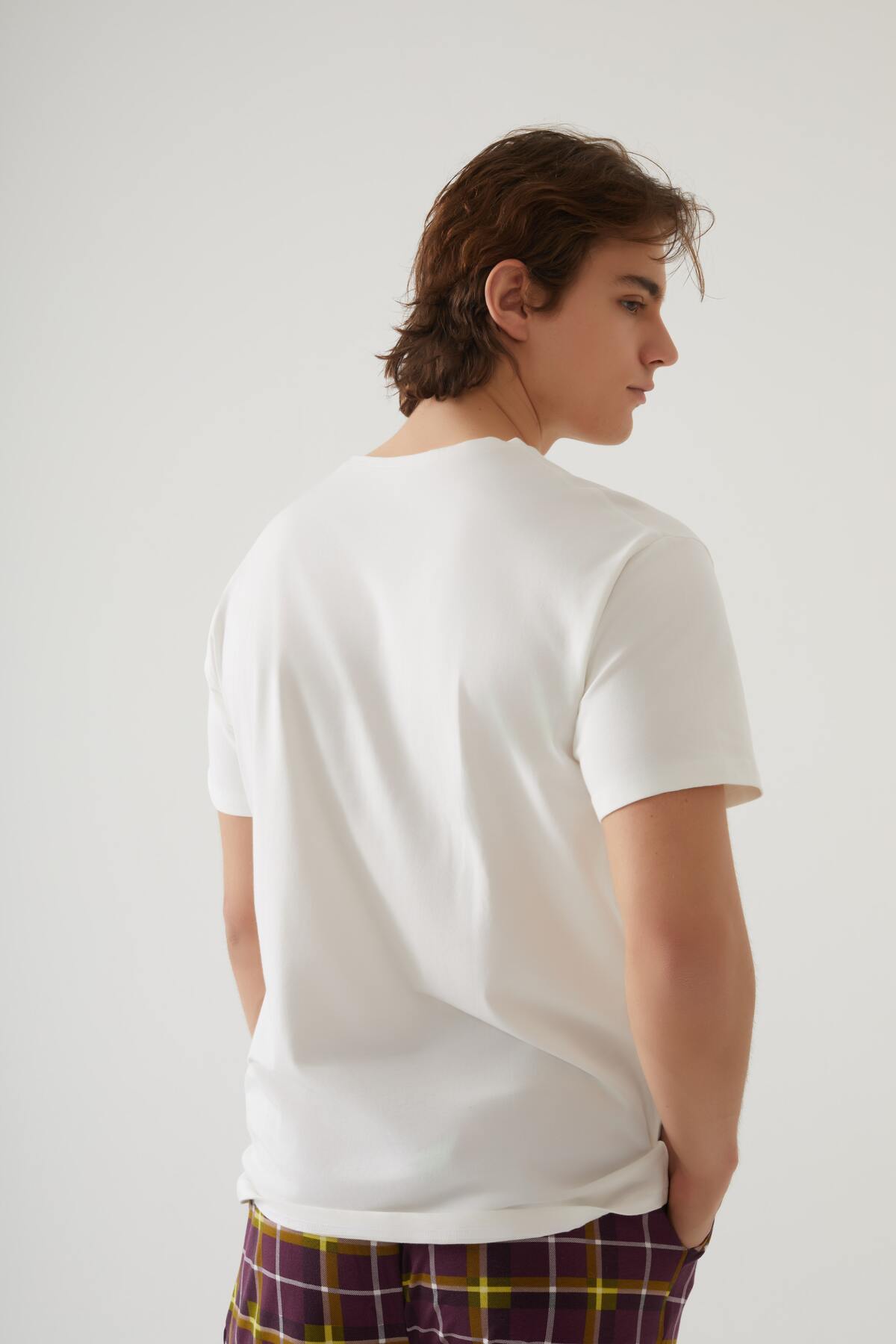 koza iç giyim  Erkek Kısa Kollu Pamuklu Ekose Desenli Breakfast Baskılı Pijama Takımı - Görsel 5