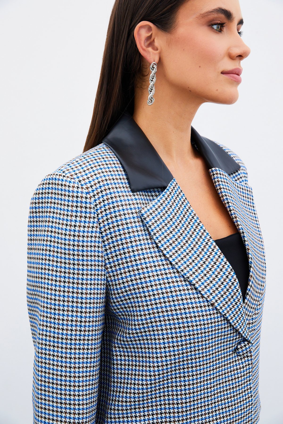 Sateen Kazayağı Crop Ceket - Mavi görsel 4