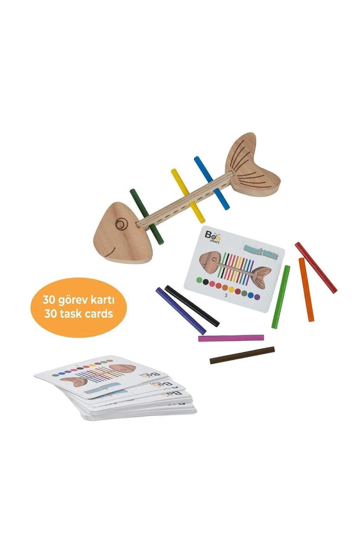 HAK İŞ OYUNCAK Bee Smart Montessori Renkli Kılçıklı Balık Ahşap Eğitici Oyuncak – 30 Görev Kartlı (3+ Yaş) fotoğrafı 4 (önizleme)