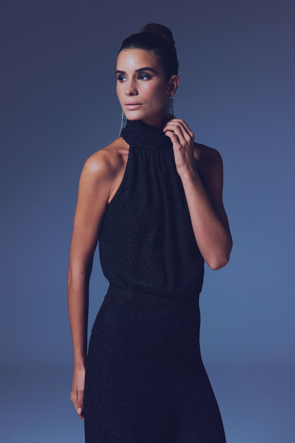 Sateen  Kolsuz Parlak Bluz - Siyah - Görsel 3