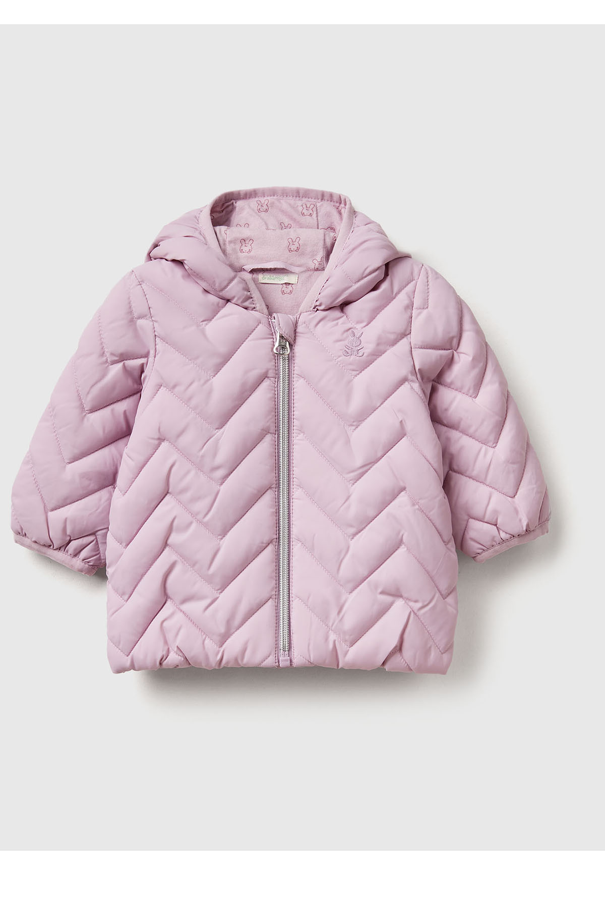 یونایتد کالرز آو بنتون کاپشن فصلی سبک وزن کلاه دار طرح گوش خرگوشی طرح زیگزاگ کوک نوزادی یاسی رنگ