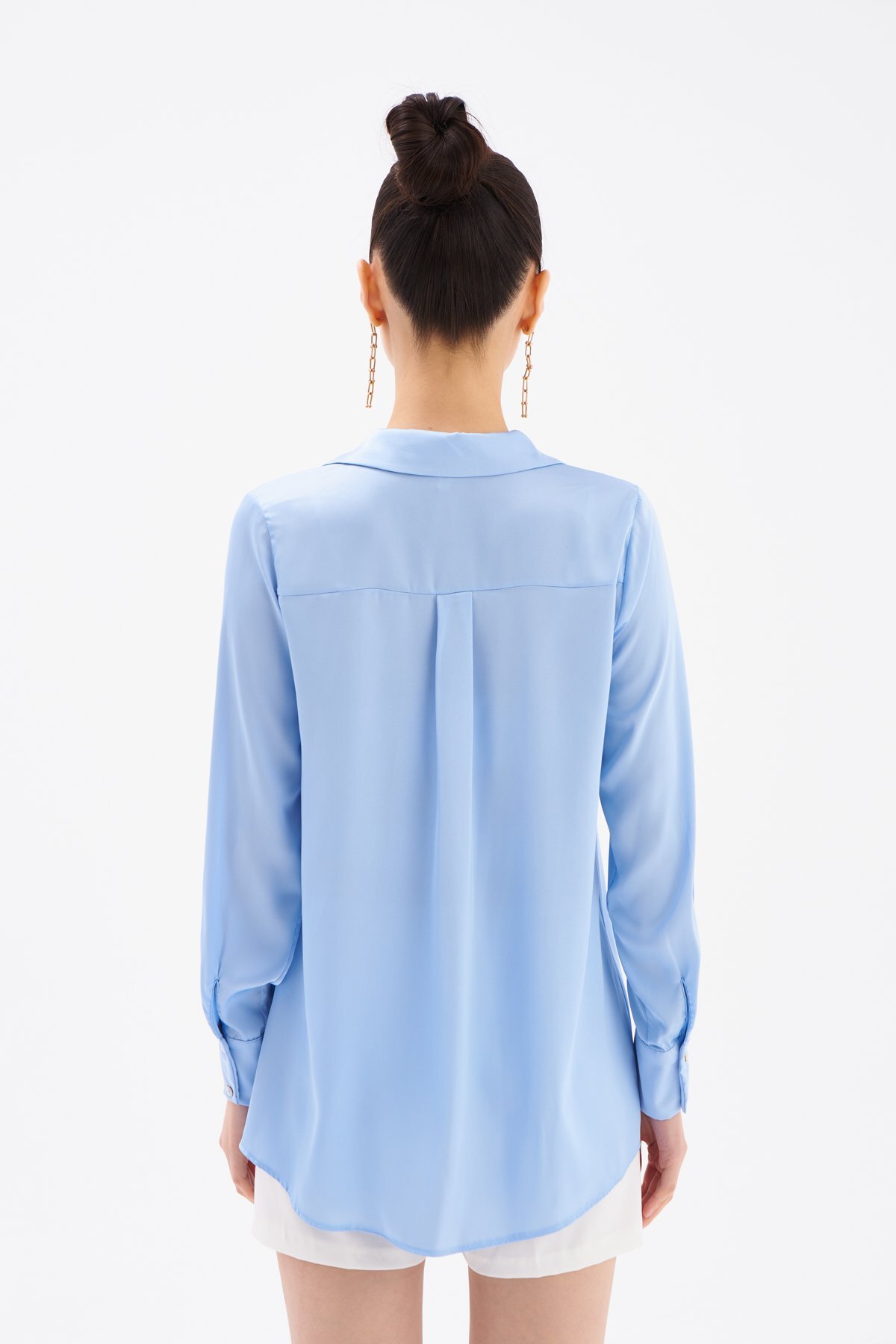 Sateen  Saten Gömlek - Mavi - Görsel 7