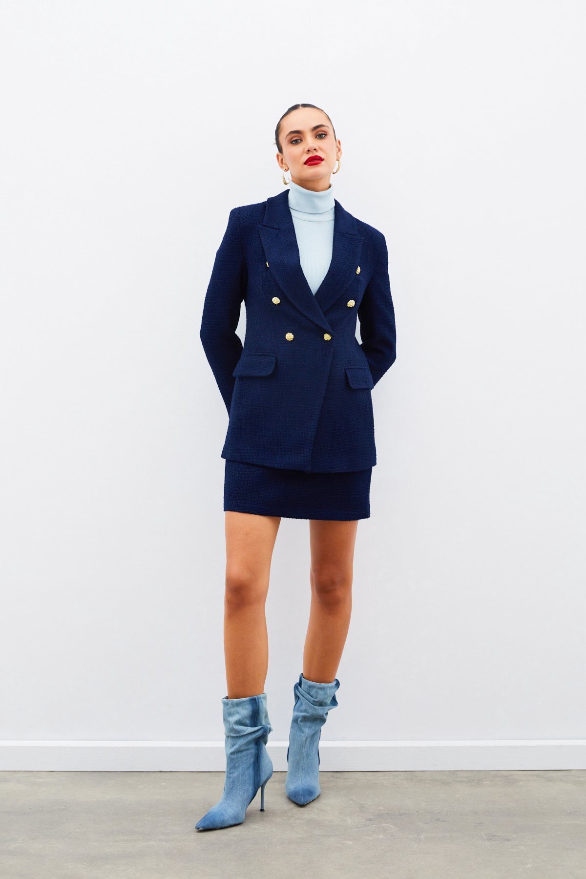 Sateen Mini Boy Tüvit Etek - Lacivert görsel 5